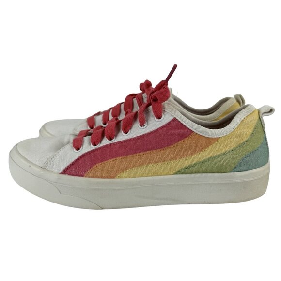 Bobs From Skechers Memory Foam Womens White Canvas 31298 Rainbow Pride Shoes W8 - Picture 1 of 14
